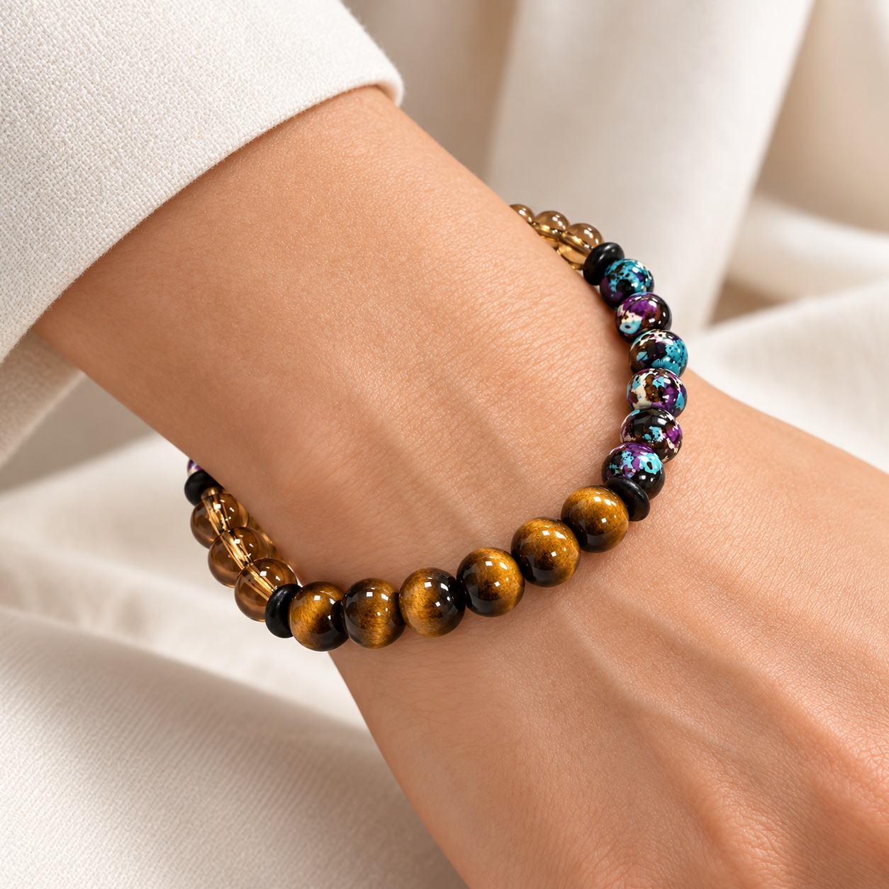 Wealth-Attracting Beaded Bracelet with Tiger's Eye & Turquoise